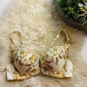 Marciano Cream Bra with Gold & Iridescent Floral Beading